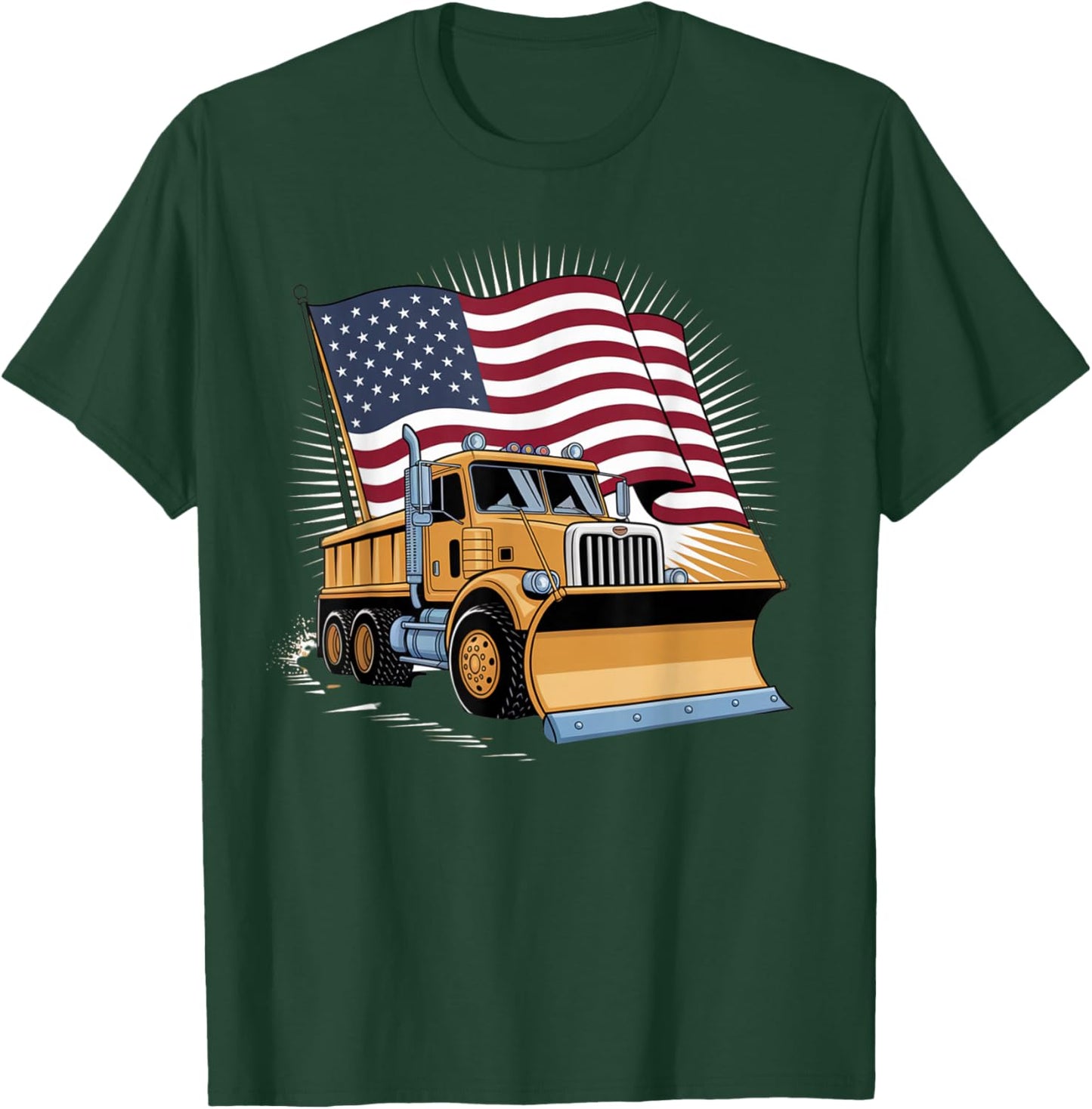 Commercial Plow Truck American Flag Highway Snow Plowing T-Shirt - T-Shirt | Forest