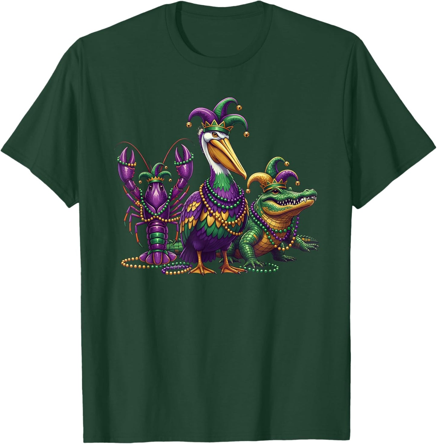 Alligator Crawfish Pelican Mardi Gras New Orleans Louisiana T-Shirt - T-Shirt | Forest