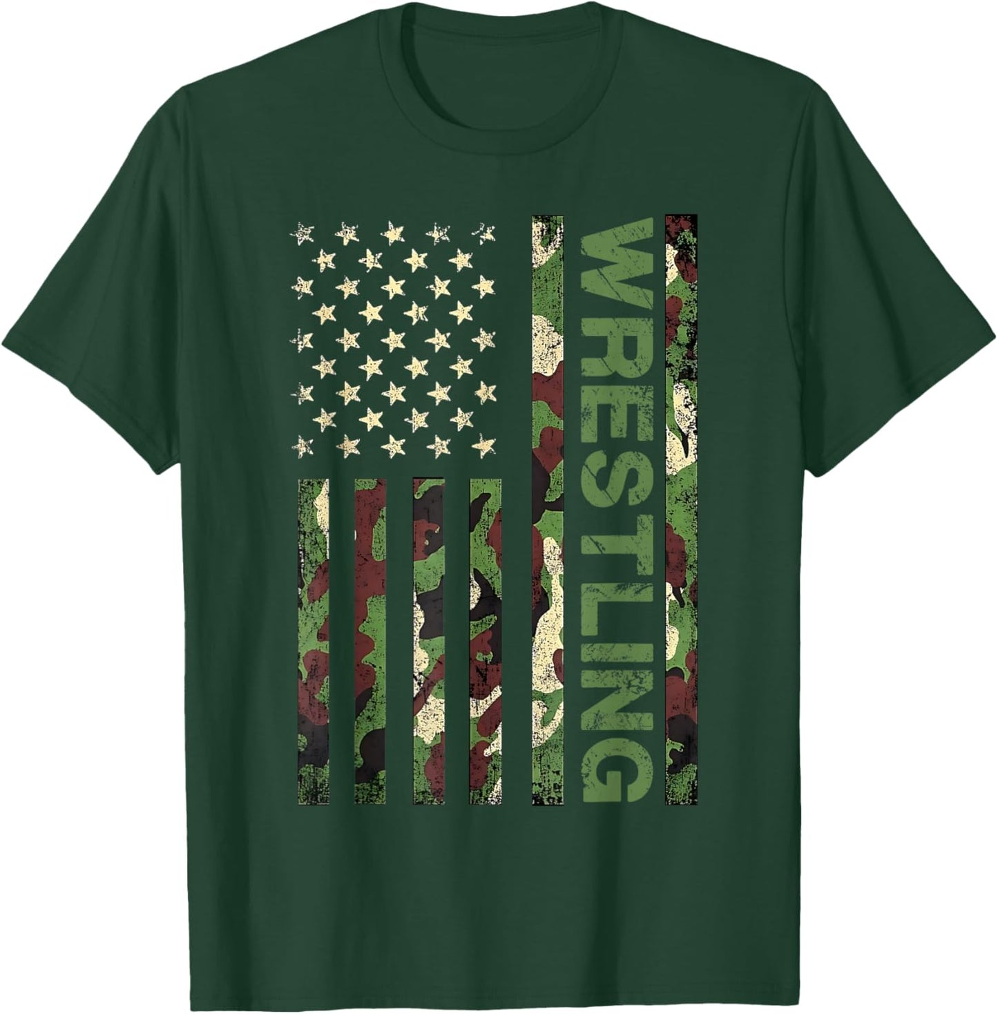 Wrestling Patriotic American US Flag Camo Wrestler T-Shirt - T-Shirt | Forest