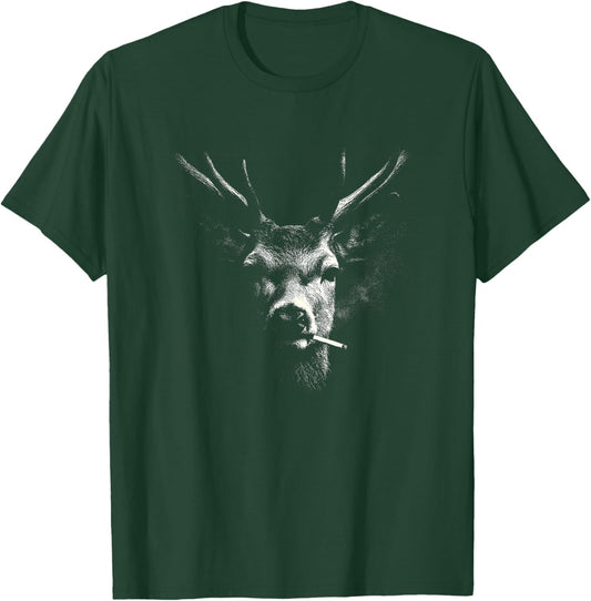 Smoking Deer Stag with Cigarette Aesthetic T-Shirt - T-Shirt | Forest