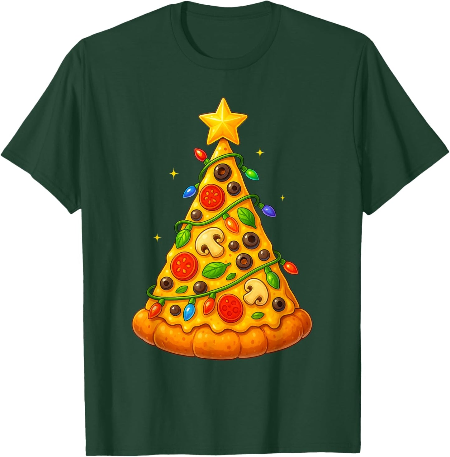 Pizza Slice Christmas Tree Lights Funny Xmas Men Women Kids T-Shirt - T-Shirt | Forest