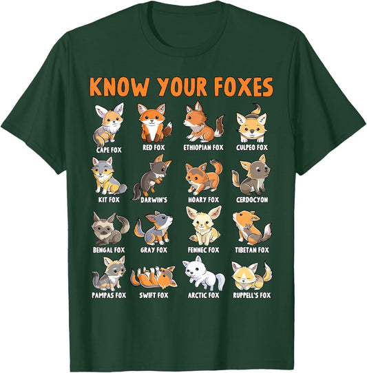 Fox Types Kawaii Foxes Funny Educational Animal Fox Lover T-Shirt - T-Shirt | Forest