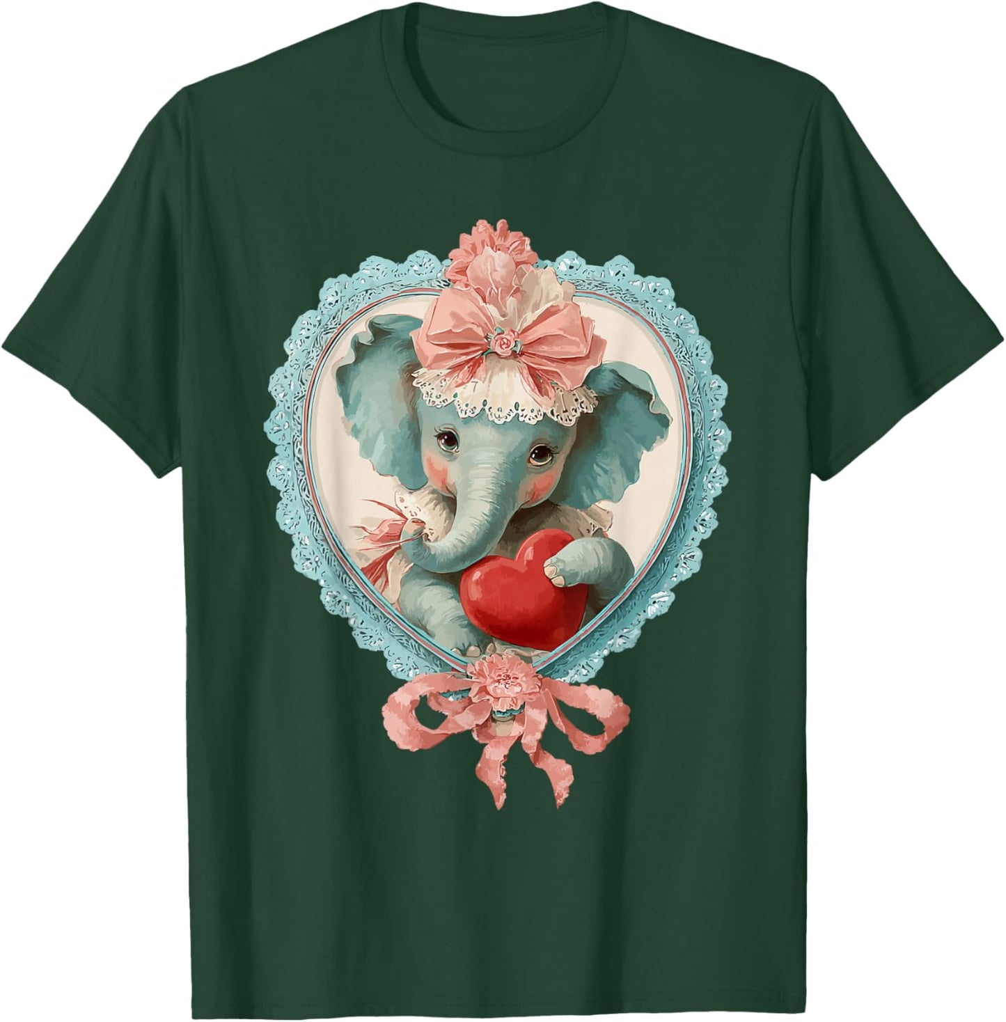 Cute Valentine Elephant with Heart Vintage Animal Coquette T-Shirt - T-Shirt | Forest