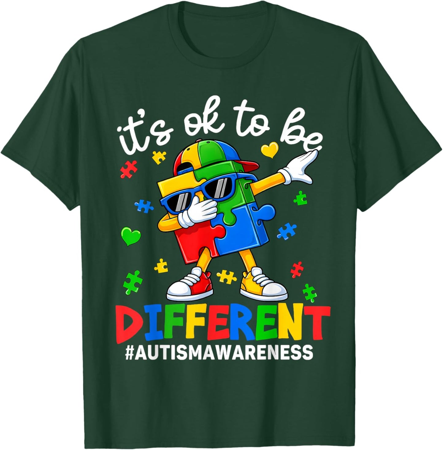 It's OK to Be Different Dabbing Puzzle Autism Awareness Kids T-Shirt - T-Shirt | Forest