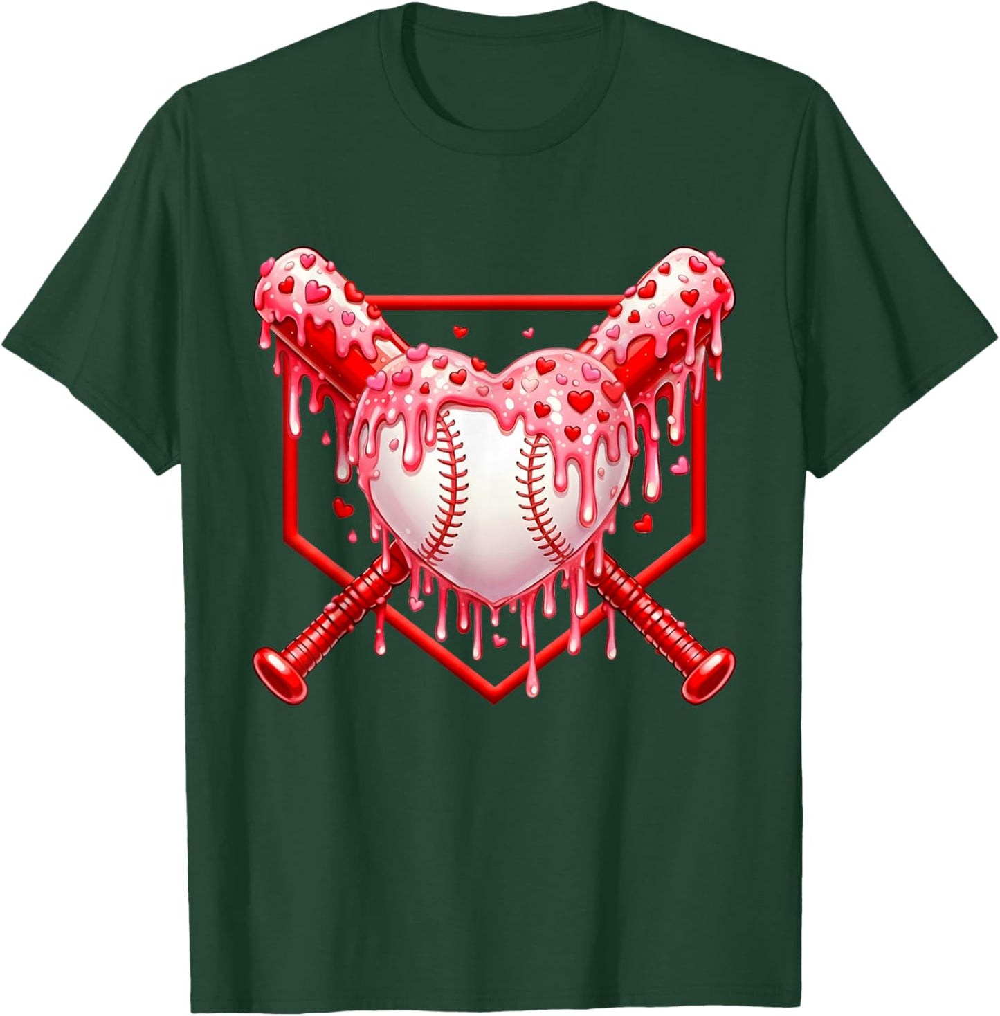 Valentines Day Baseball Boys Ice Cream Drip Heart Youth Kids T-Shirt - T-Shirt | Forest
