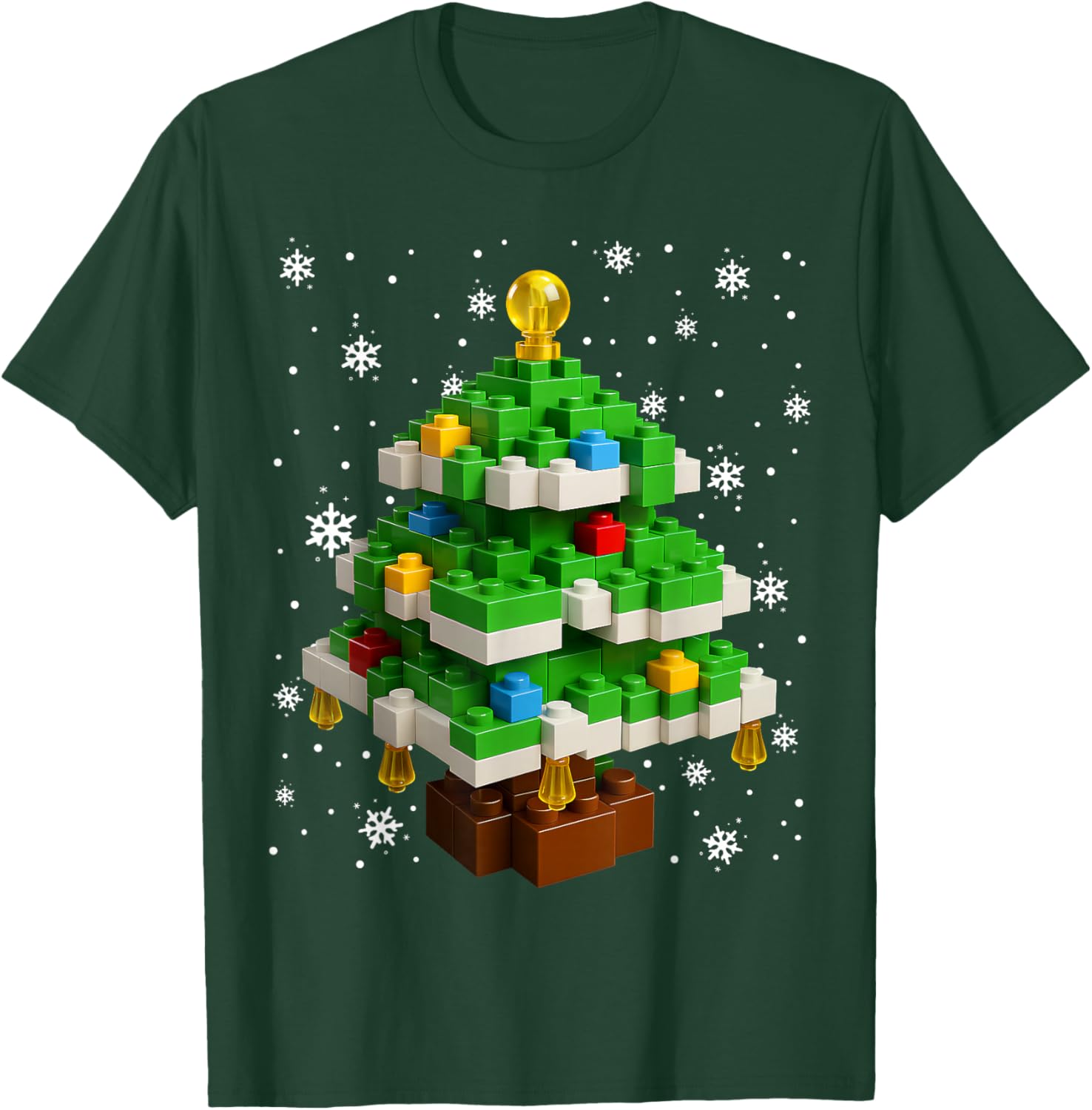 Merry Christmas PJS Blocks Building Christmas Tree Boys Kids T-Shirt - T-Shirt | Forest