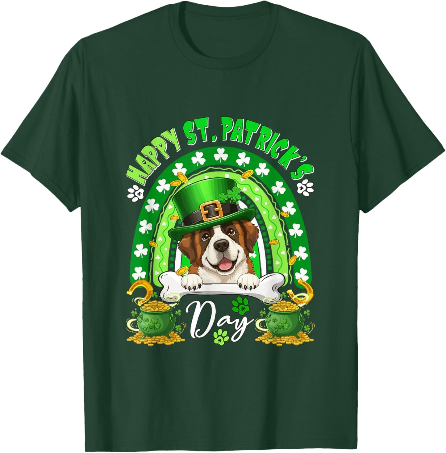 Happy St. Patrick's Day St. Bernard Rainbow Shamrocks Owner T-Shirt - T-Shirt | Forest