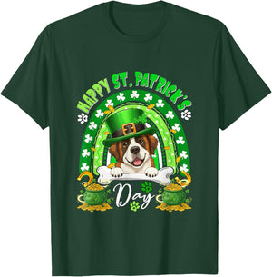 Happy St. Patrick's Day St. Bernard Rainbow Shamrocks Owner T-Shirt - T-Shirt | Forest