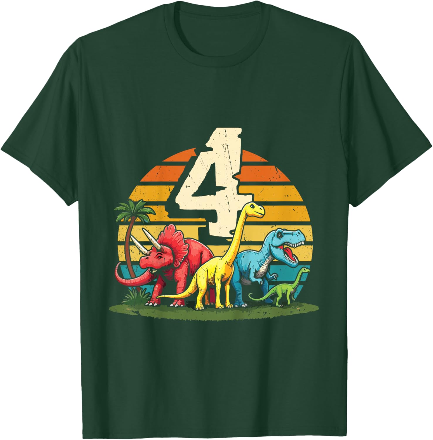4th Birthday TRex Dinosaur 4 Year Old Boy Girl T-Shirt - T-Shirt | Forest