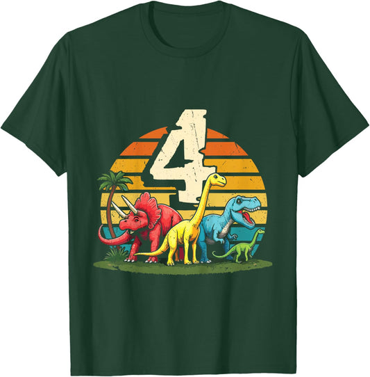 4th Birthday TRex Dinosaur 4 Year Old Boy Girl T-Shirt - T-Shirt | Forest