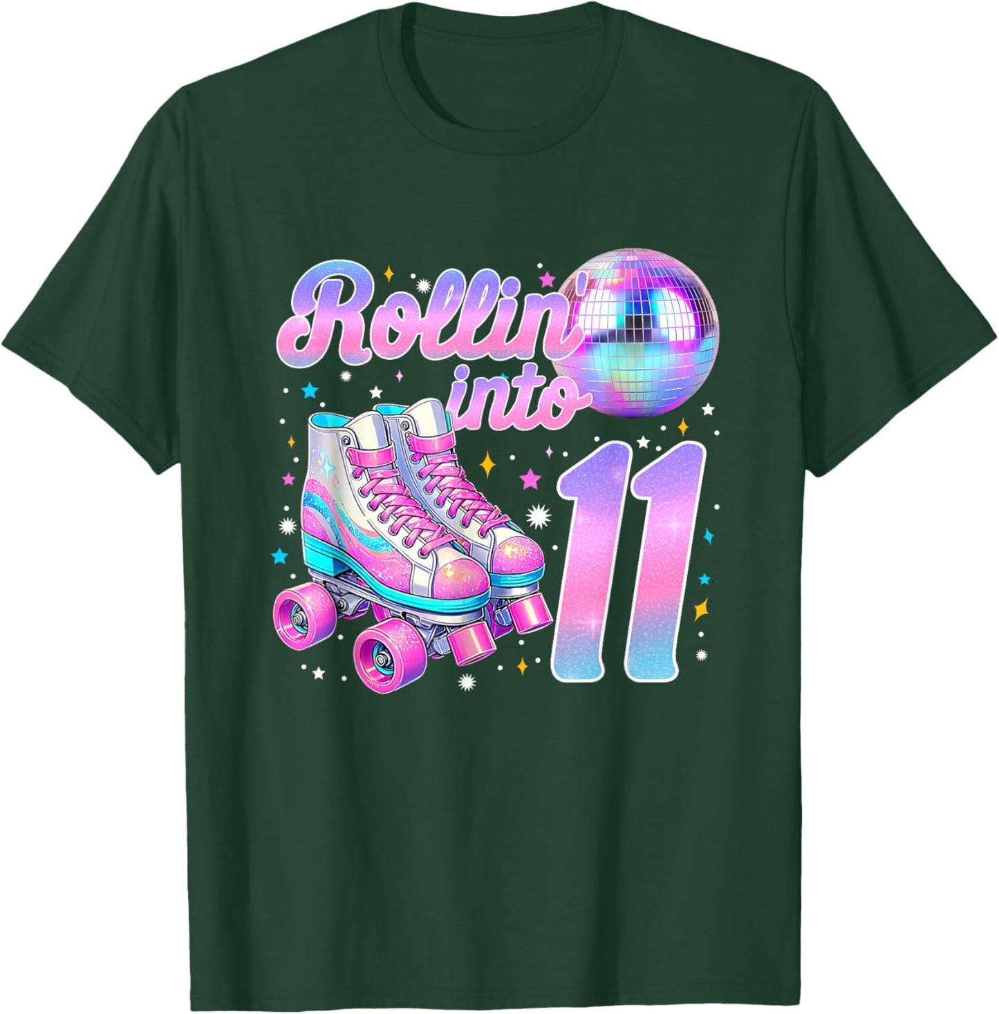 Rollin' Into 11 Roller Skating 11th Birthday Girl Bday Party T-Shirt - T-Shirt | Forest
