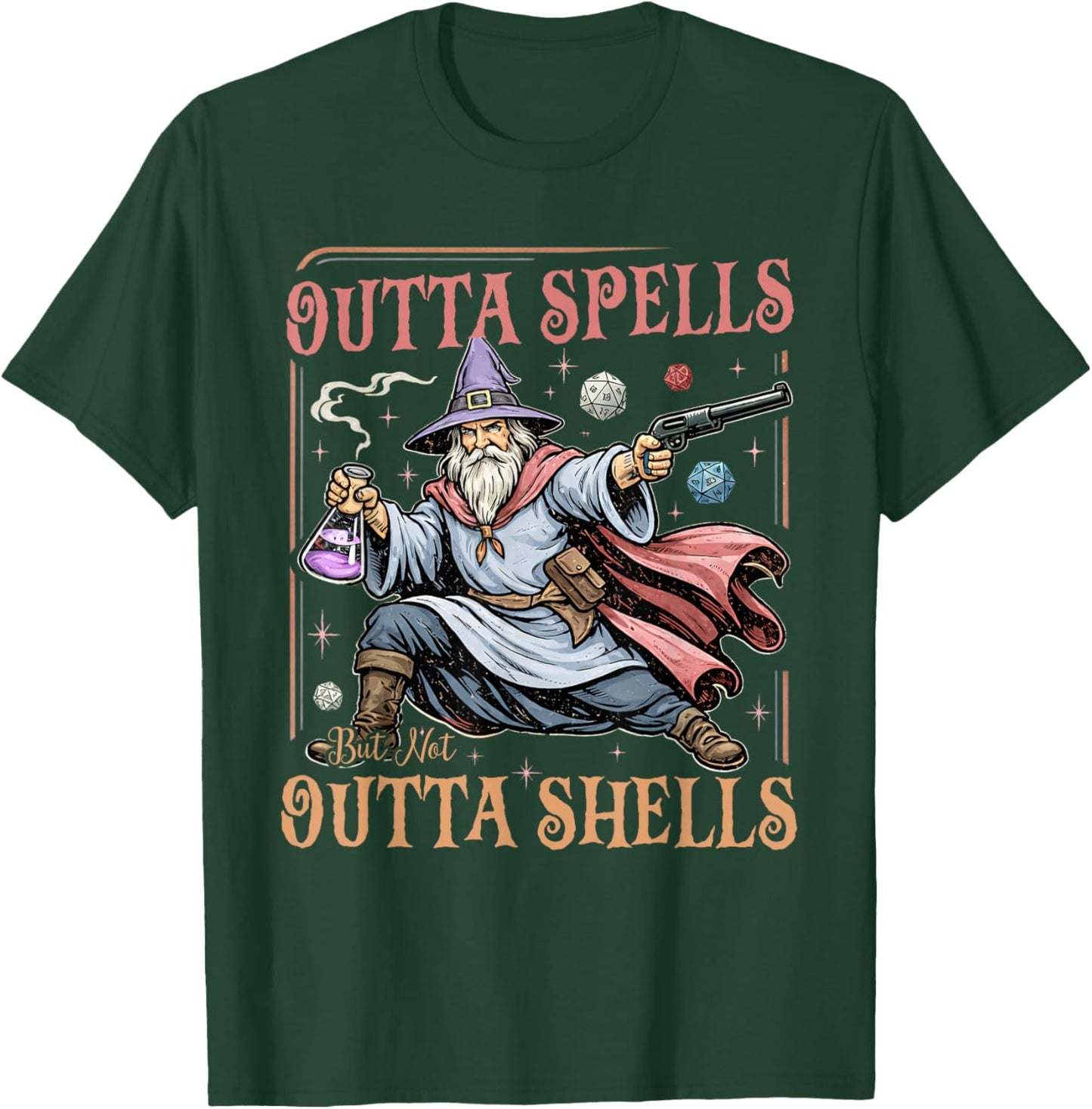 Outta Spells But Not Outta Shells Wizard Fantasy Meme T-Shirt - T-Shirt | Forest
