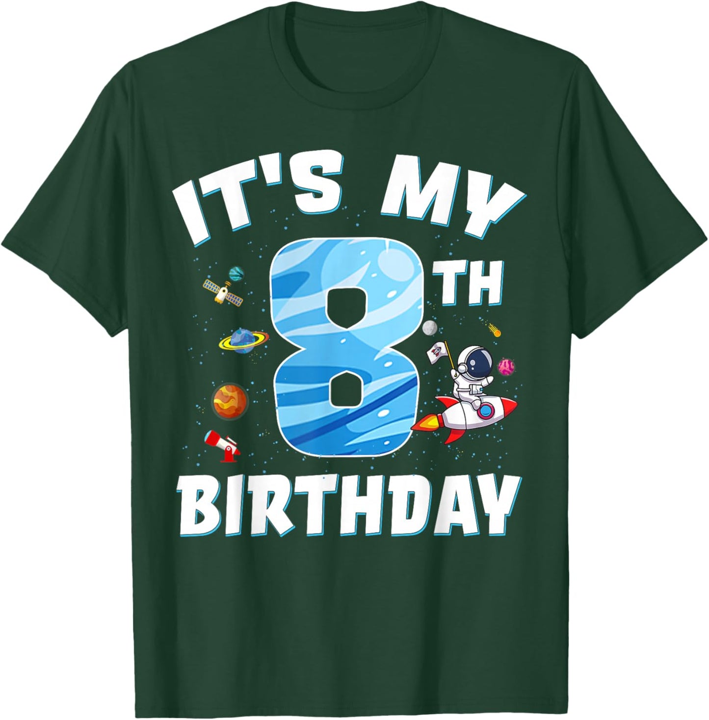 Kids 8 Year Old It's My 8th Birthday Boy Astronaut Space T-Shirt - T-Shirt | Forest