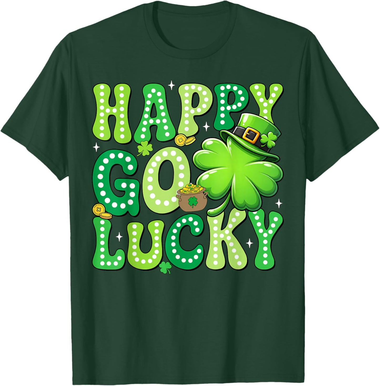 Groovy St Patrick's Day Happy Go Lucky Shamrock Men Women T-Shirt - T-Shirt | Forest