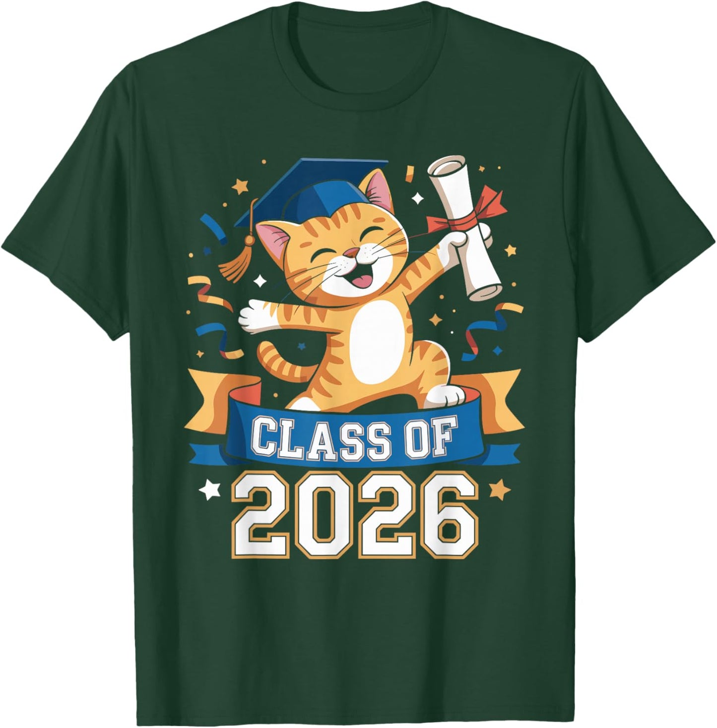 Class of 2026 Graduation Cat Elementary Graduate 2026 Kids T-Shirt - T-Shirt | Forest