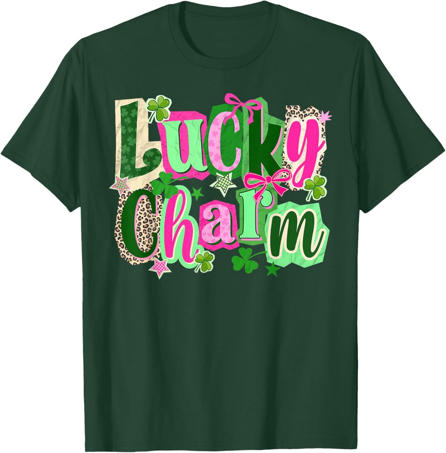 Lucky Charm Girly St Patrick Rainbow Clover Gold Pot Hearts T-Shirt - T-Shirt | Forest