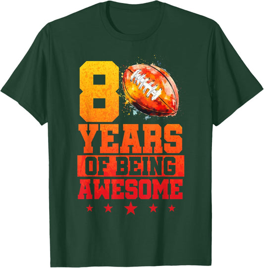 Retro 8th Birthday Boy Football Themed 8 Year Old Boys Kids T-Shirt - T-Shirt | Forest
