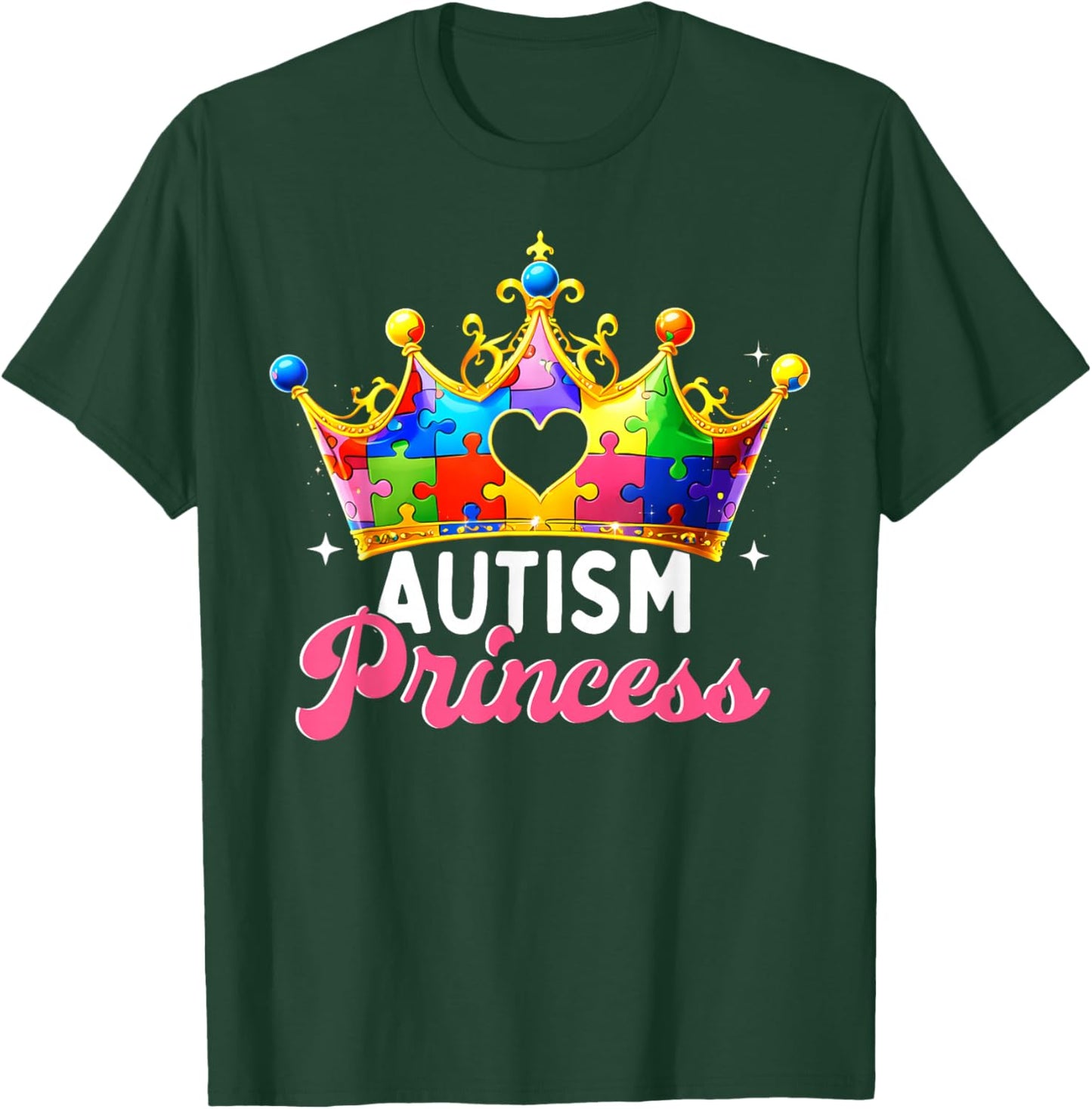 Autism Awareness Princess Puzzle Crown Girl Women Kids T-Shirt - T-Shirt | Forest