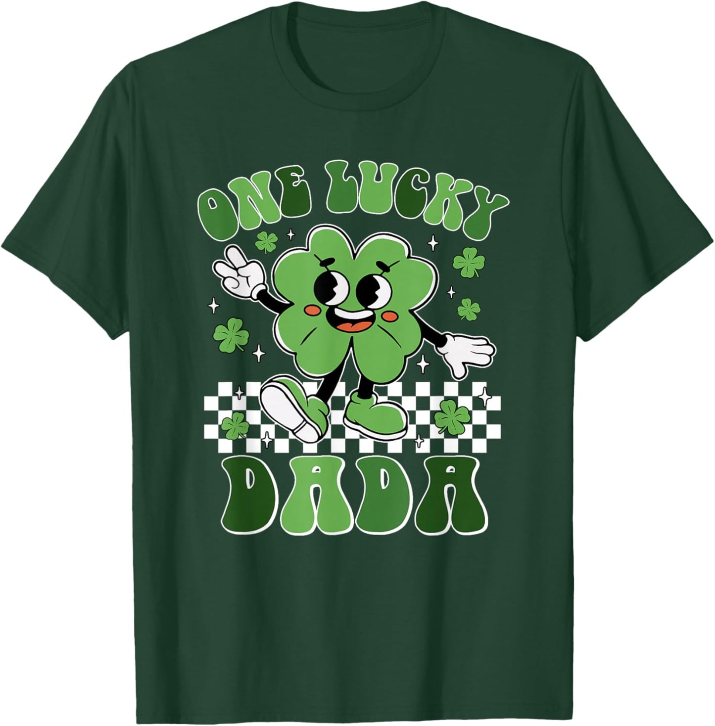 St Patricks Day Family Matching Groovy One Lucky Dada T-Shirt - T-Shirt | Forest