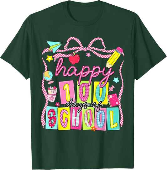 Preppy 100 Days of School 100th Day of School Kids Teacher T-Shirt - T-Shirt | Forest