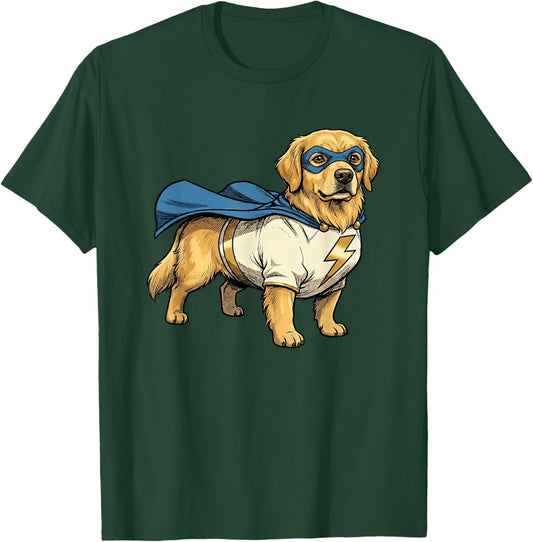 Retriever Superhero Dog Lightning Bolt Mask Cape T-Shirt - T-Shirt | Forest