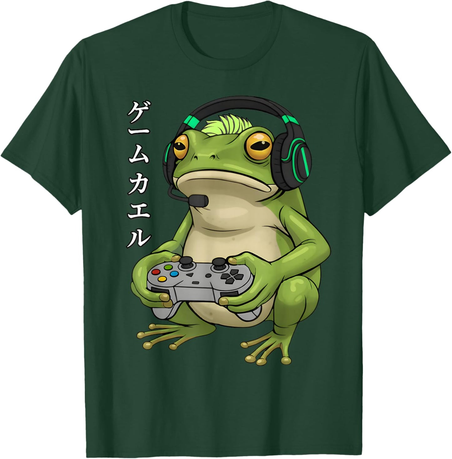 Japanese Gamer Frog Art Men Girls Boys Funny Vintage Gaming T-Shirt - T-Shirt | Forest