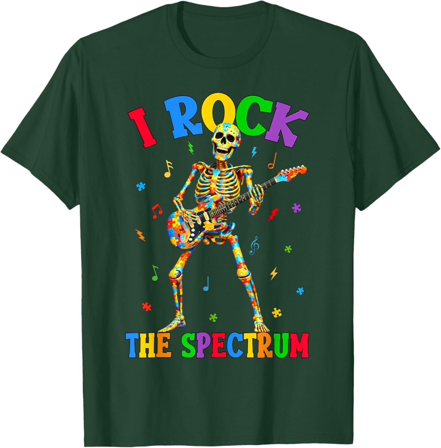 I Rock The Spectrum Skeleton Guitar Rock Autism Awareness T-Shirt - T-Shirt | Forest