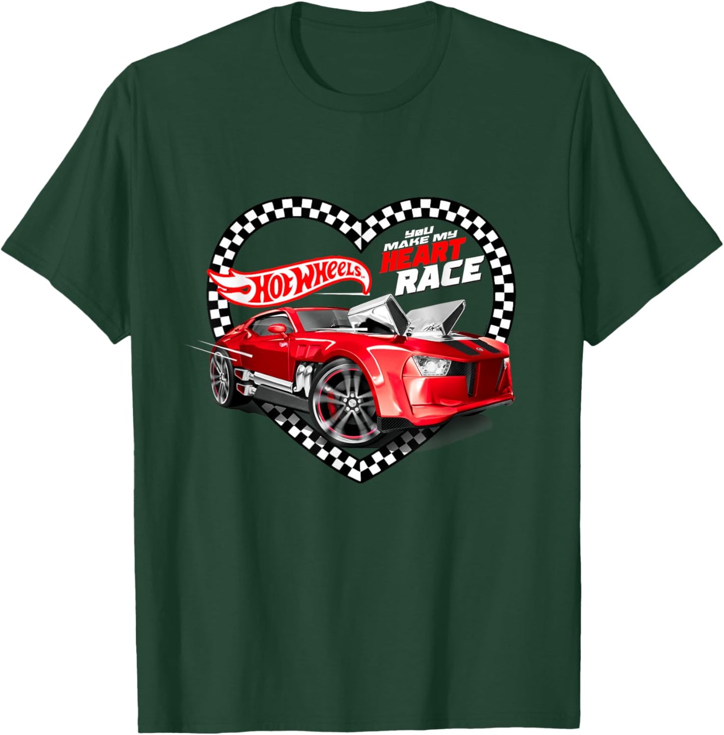 Hot Wheels Valentine's Day You Make My Heart Race Flag T-Shirt - T-Shirt | Forest