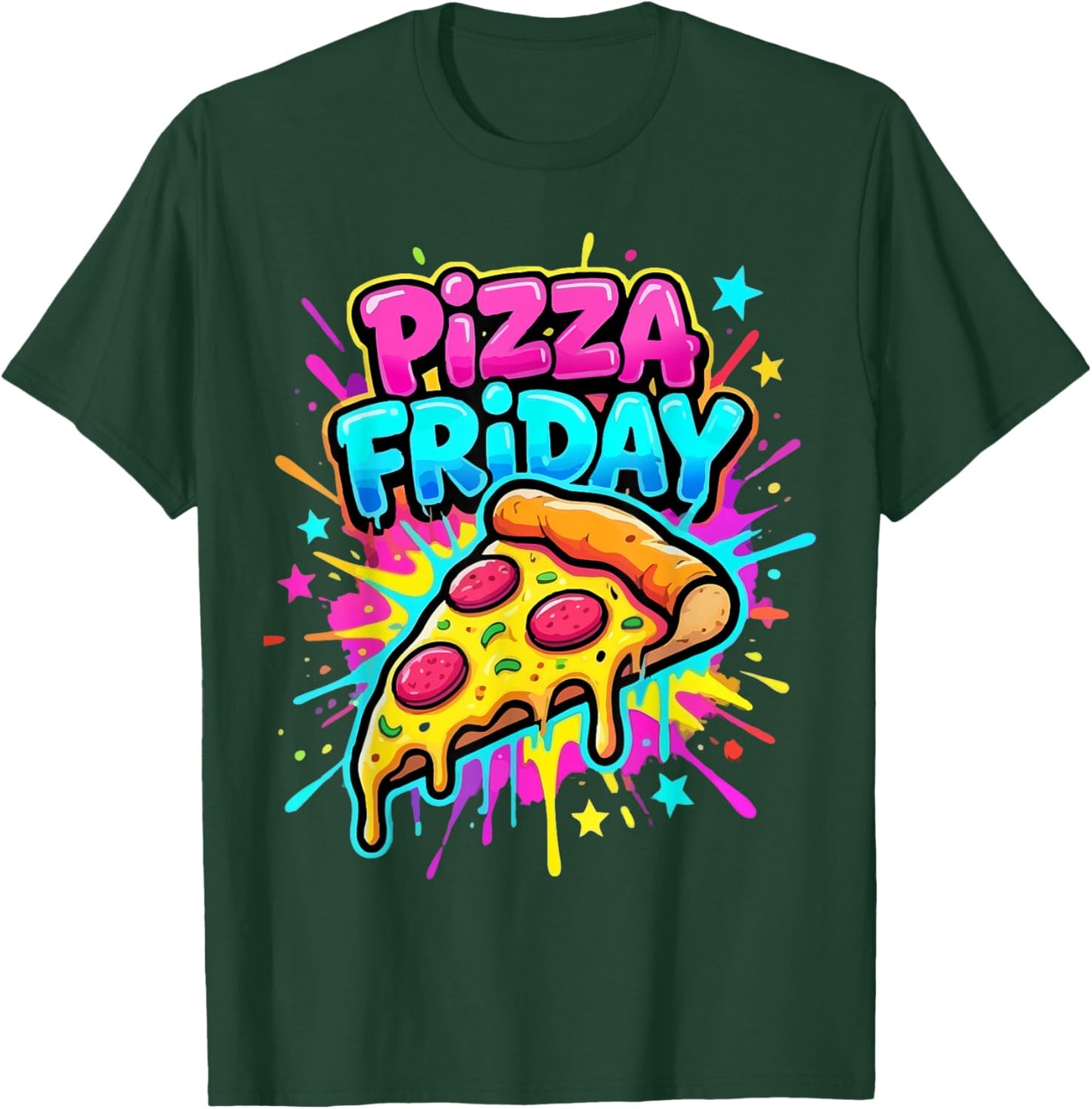 Pizza Friday Colorful Graffiti Style Men Women Kids T-Shirt - T-Shirt | Forest