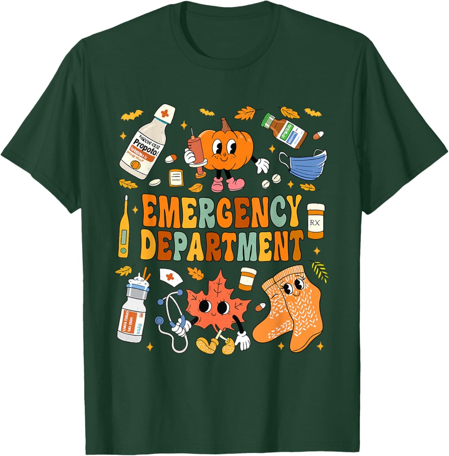 Emergency Department Fall Leaves Emergency Nurse Thankgiving T-Shirt - T-Shirt | Forest