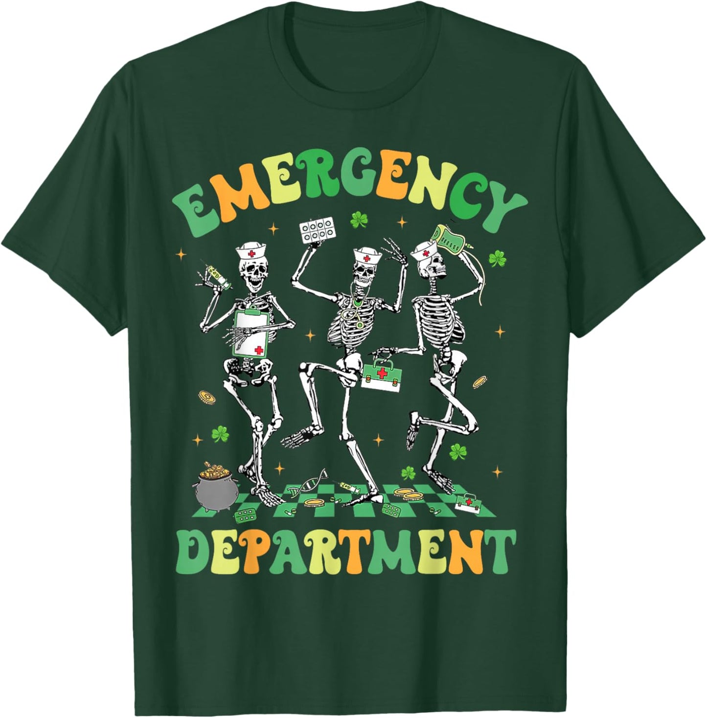 Emergency Department Funny Skeleton ER Nurse St Patricks Day T-Shirt - T-Shirt | Forest