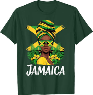 Proud Jamaican Afro Black History Month Woman Jamaica Flag T-Shirt - T-Shirt | Forest