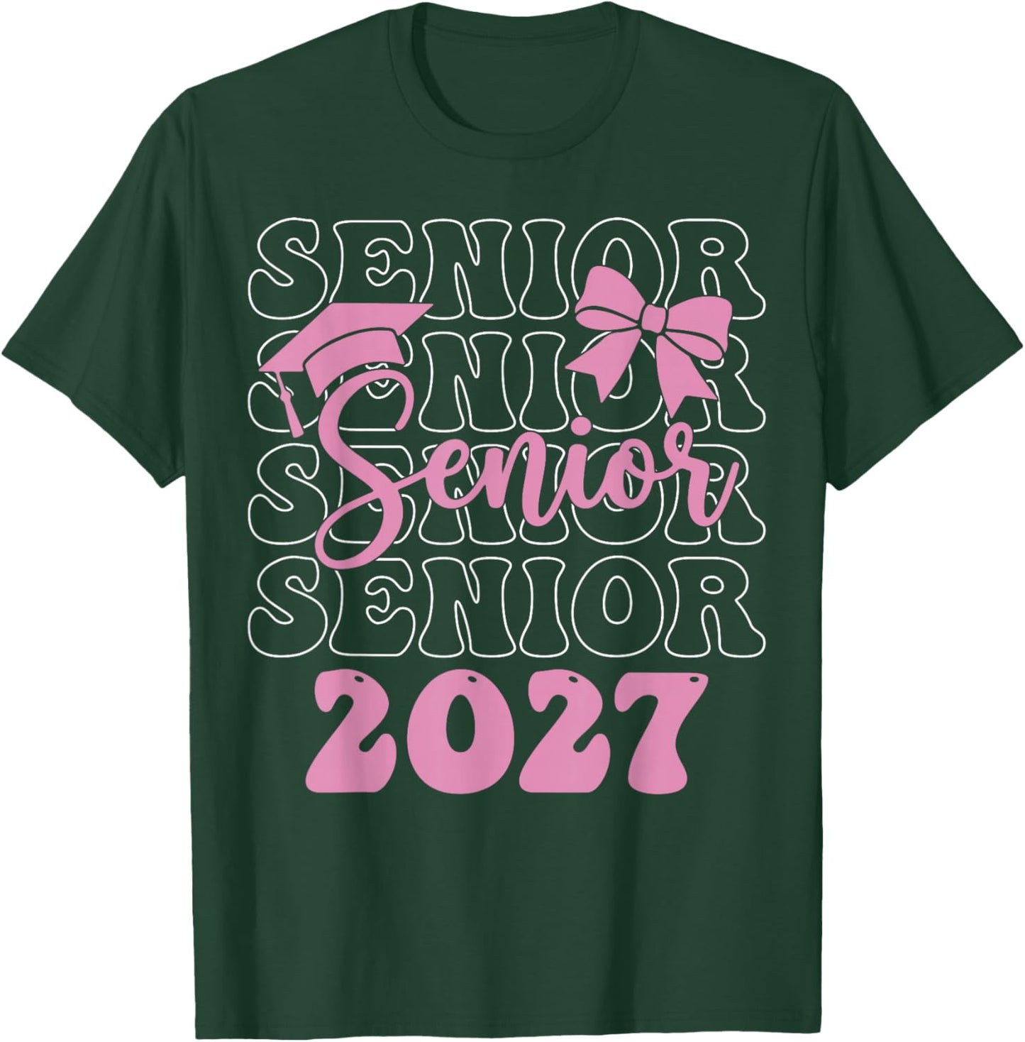 Senior 2027 Girls Class of 2027 Graduation Pink Bow T-Shirt - T-Shirt | Forest