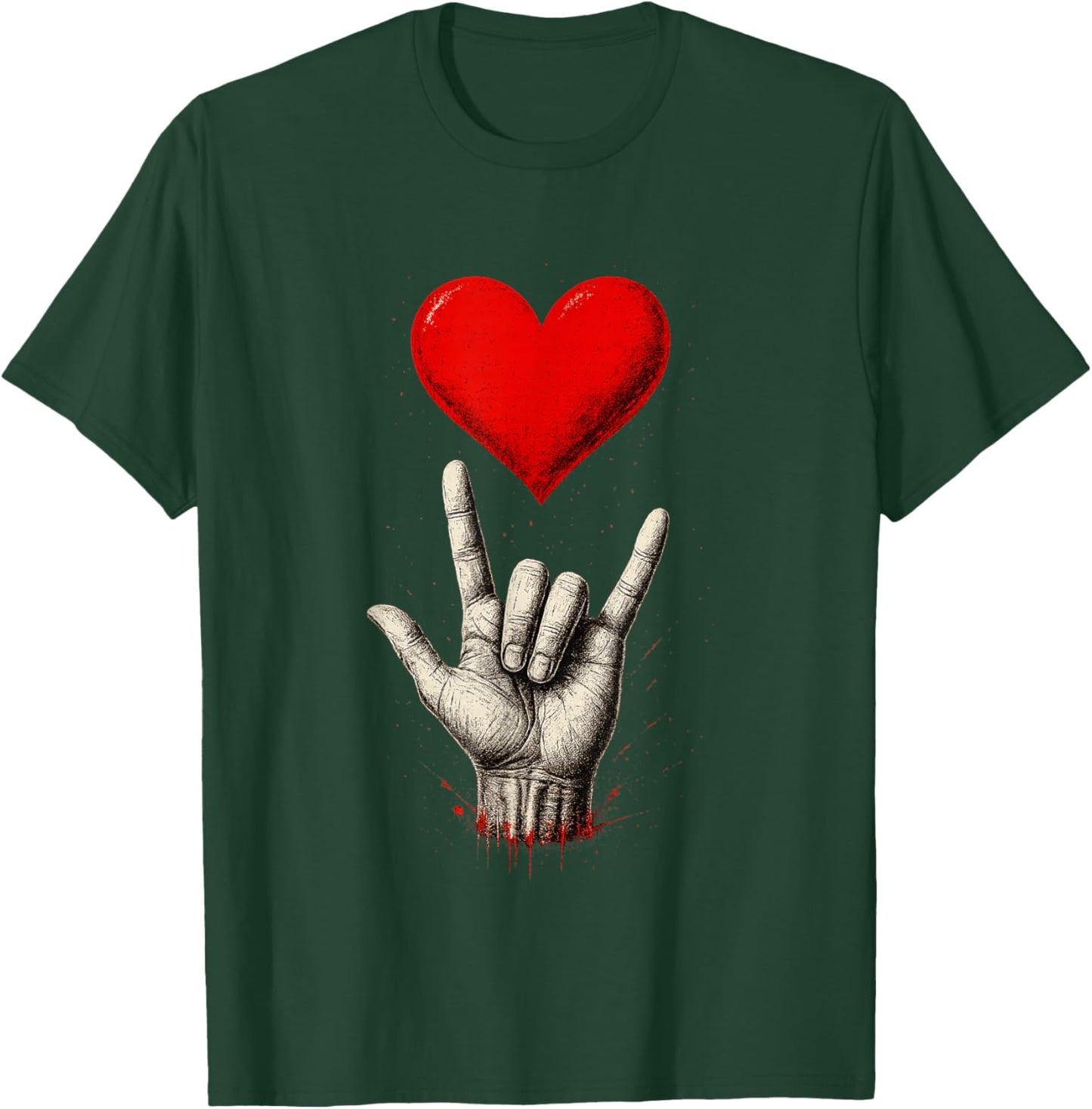 Valentines Day I Love You Hand Sign ASL Heart Women Kids Men T-Shirt - T-Shirt | Forest