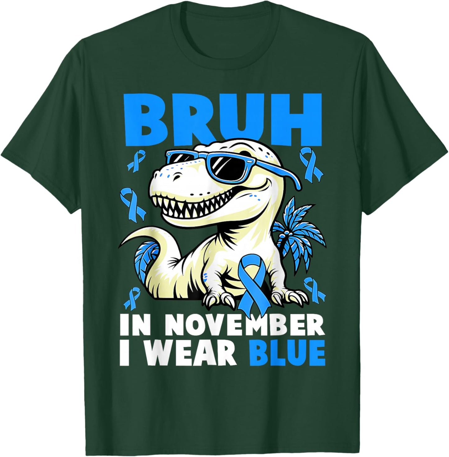 Bruh We Wear Blue Dinosaur Diabetes Awareness Boy Kid Type 1 T-Shirt - T-Shirt | Forest