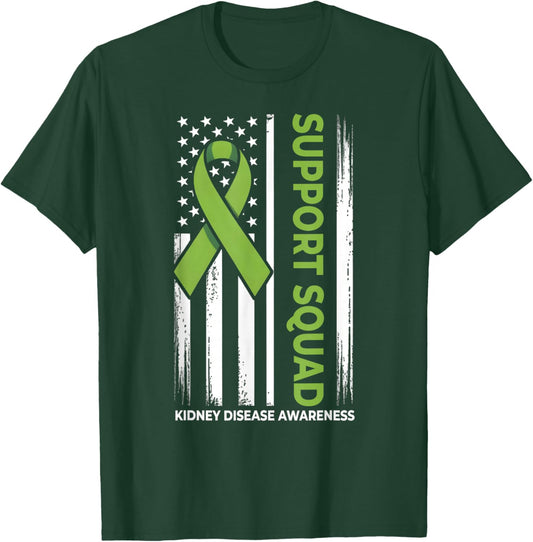 Kidney Disease USA Flag Support Squad Kidney Disease T-Shirt - T-Shirt | Forest