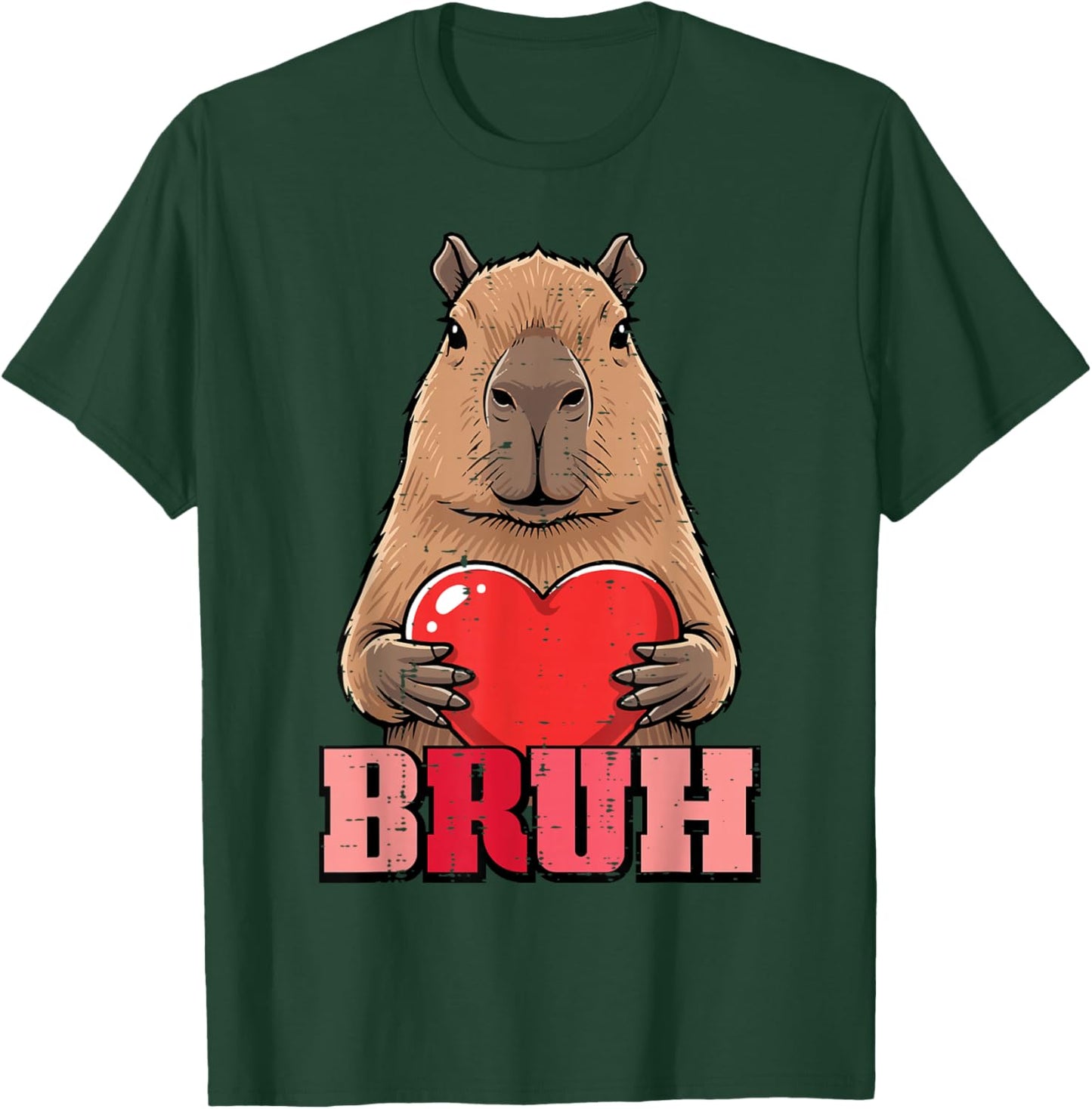Valentines Day Capybara Heart Bruh Capy Meme Men Women Kids T-Shirt - T-Shirt | Forest