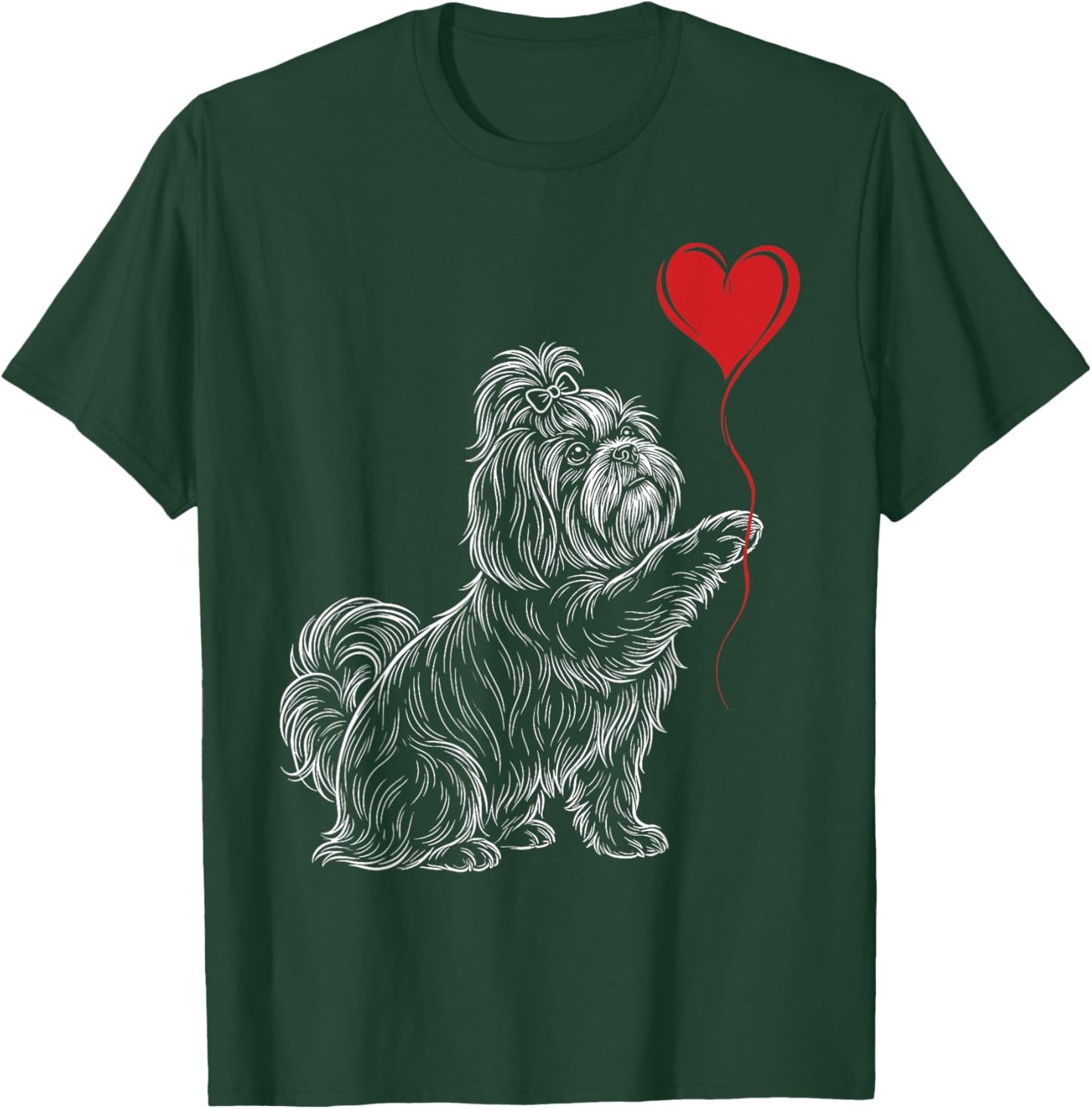 Shih Tzu Lover Dog Art Holding Heart Valentines T-Shirt - T-Shirt | Forest