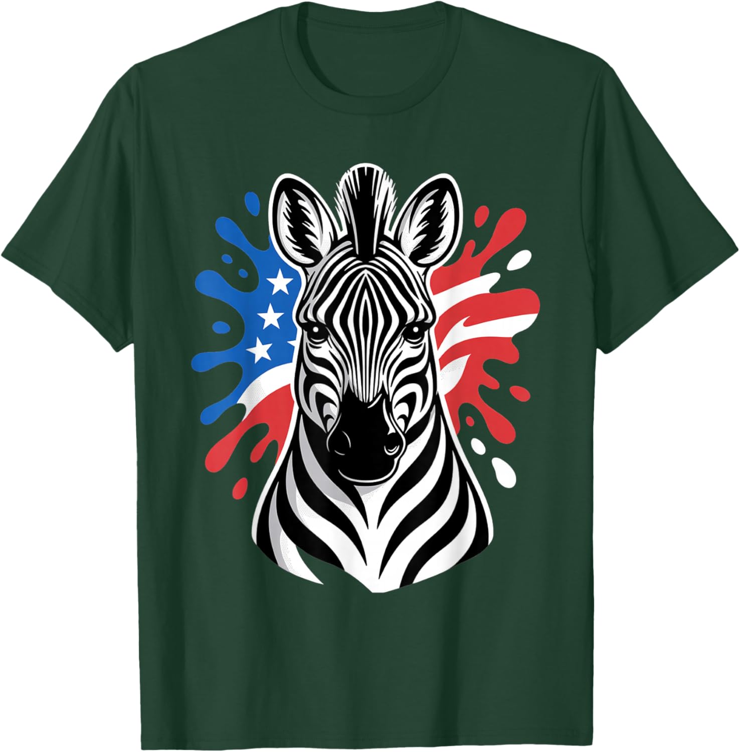 Patriotic Zebra Red White Blue American Flag Paint Splash T-Shirt - T-Shirt | Forest