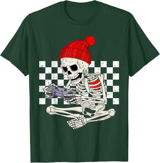 Funny Boys Valentines Skeleton Gamer Video Games Gaming T-Shirt - T-Shirt | Forest