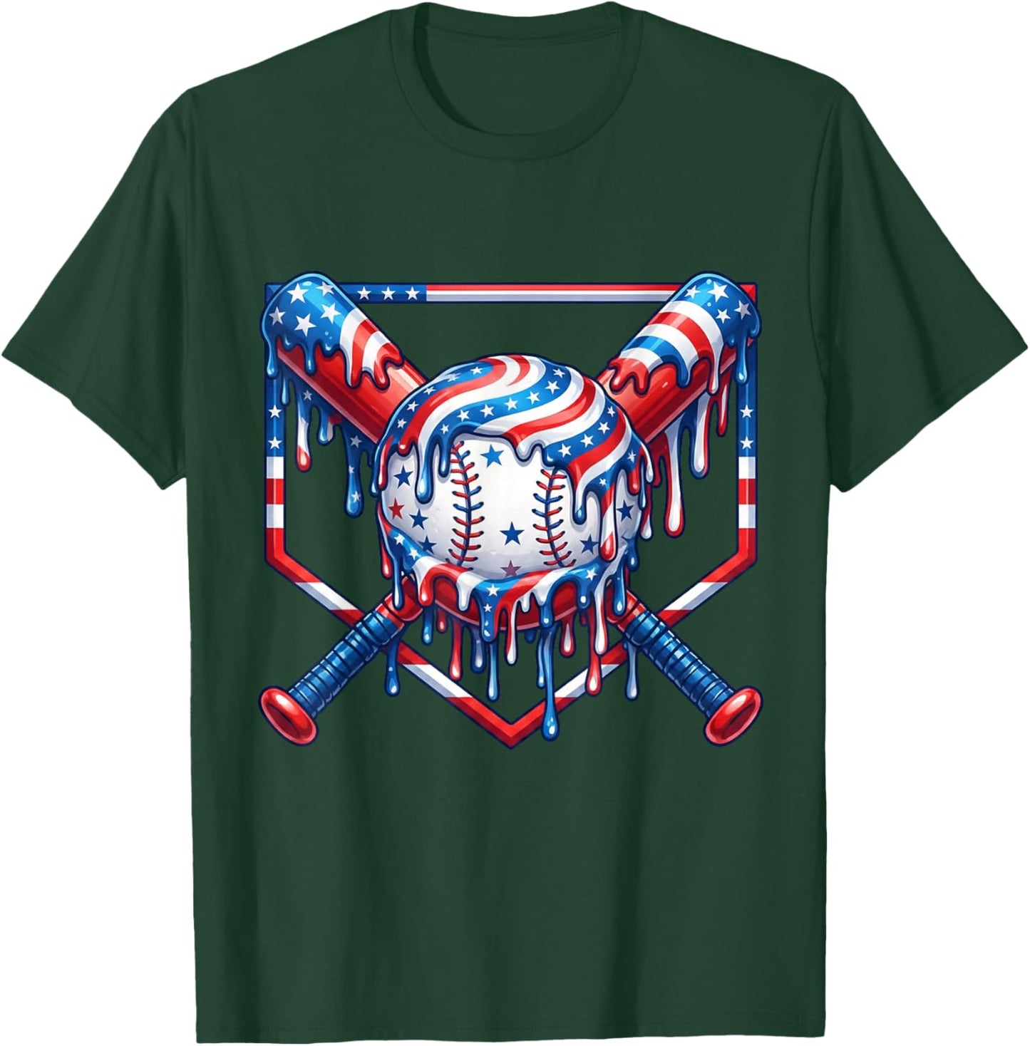 Baseball Drip American Flag for Boys Kids Youht 4th of July T-Shirt - T-Shirt | Forest