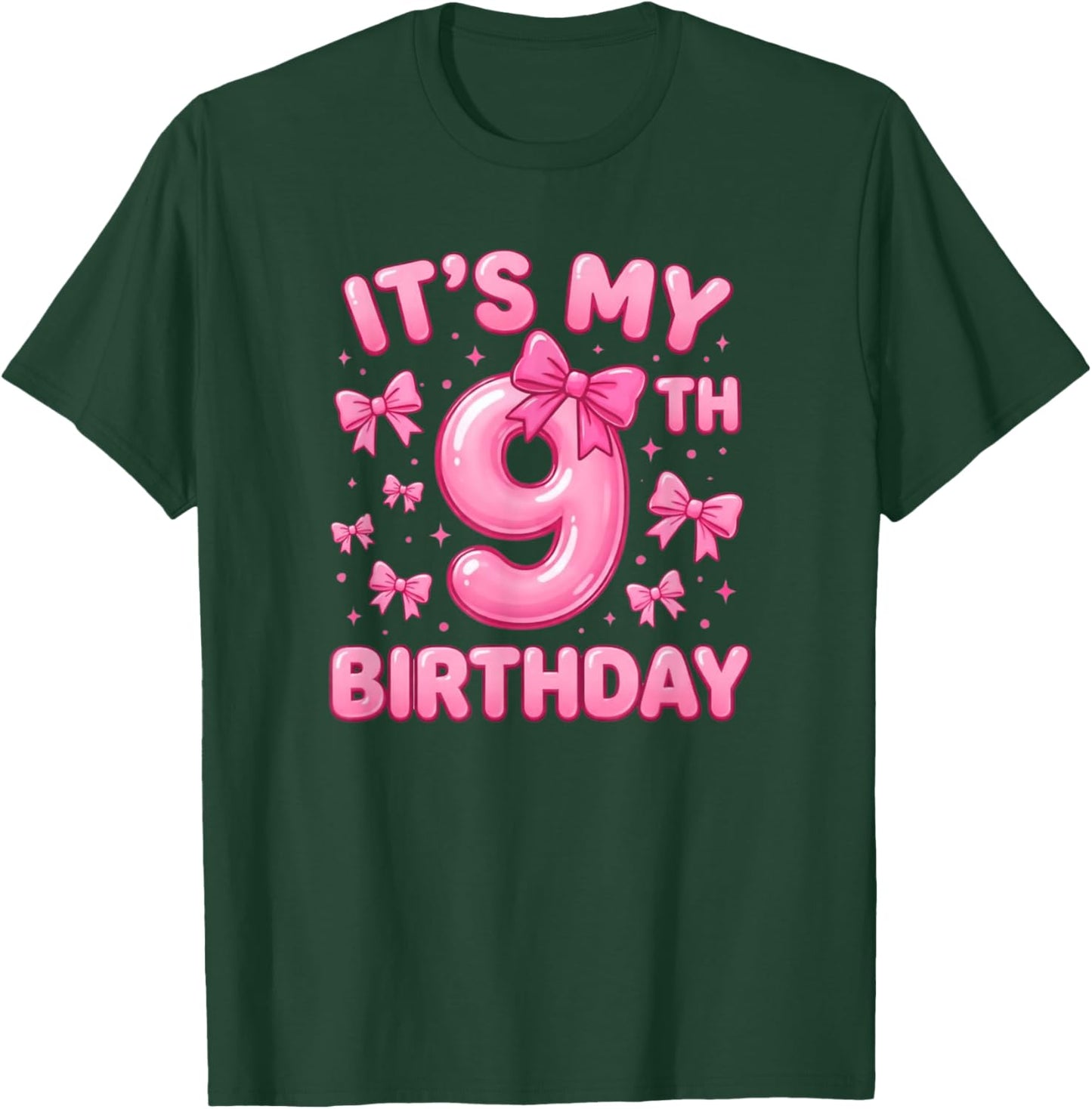 9th Birthday Girl Coquette Bow Pink Aesthetic T-Shirt - T-Shirt | Forest