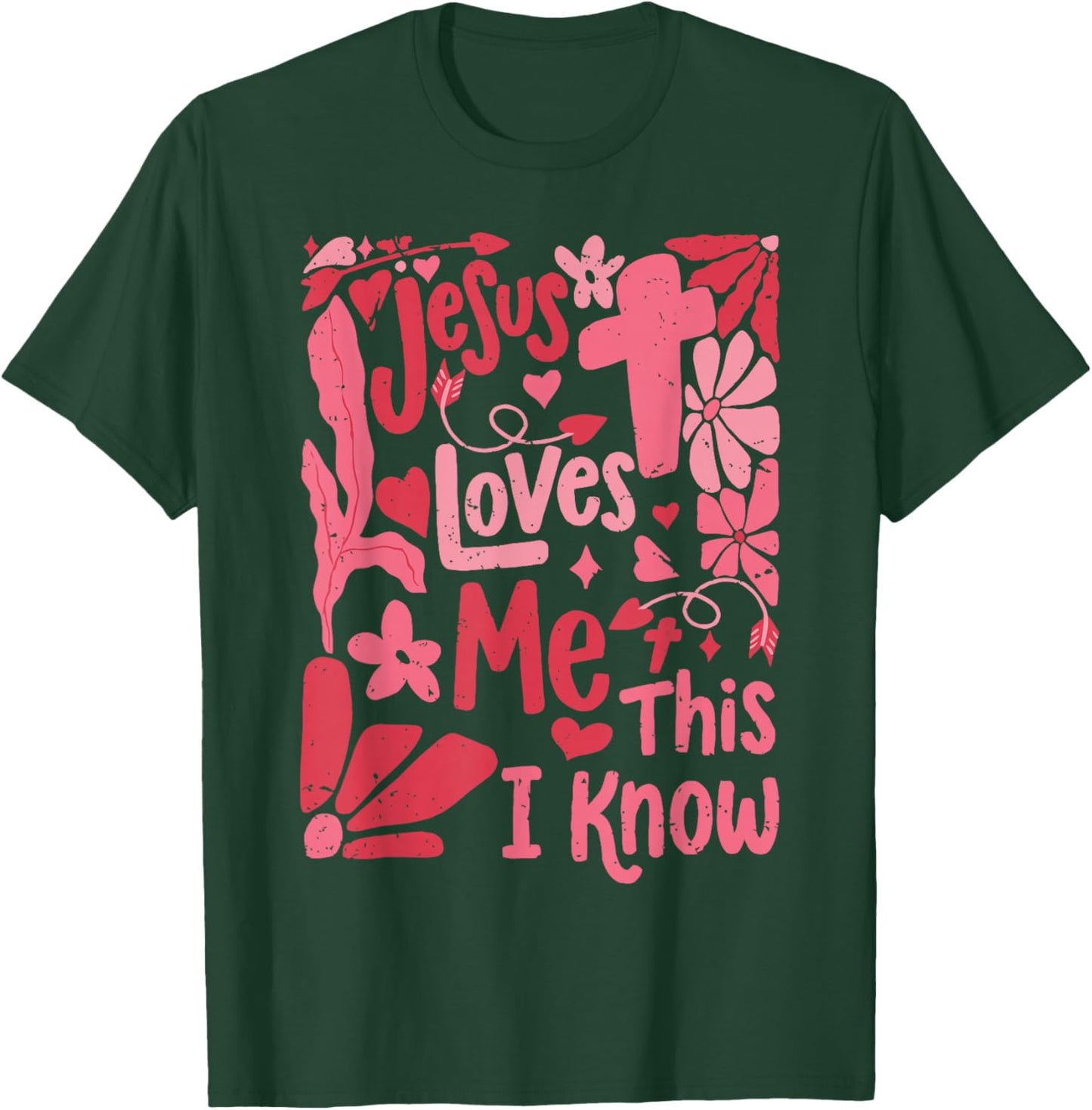 Retro Floral Jesus Loves Me This I Know Christian Valentines T-Shirt - T-Shirt | Forest