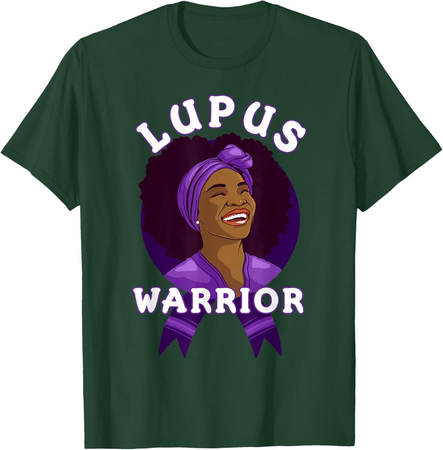Lupus Warrior Afro Black Woman Wear Purple Ribbon Awareness T-Shirt - T-Shirt | Forest