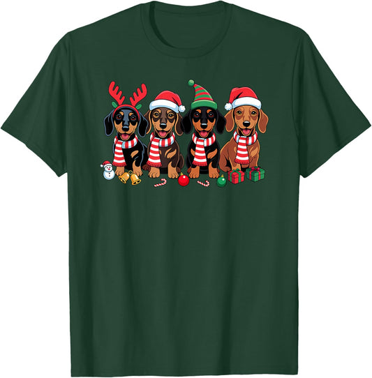 Dachshund Dog Christmas Matching Family Pajama Xmas Santa T-Shirt - T-Shirt | Forest