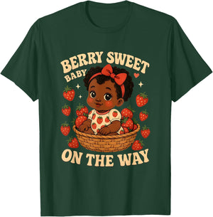 Berry Sweet Baby On The Way Black Girl Kid Baby Shower T-Shirt - T-Shirt | Forest