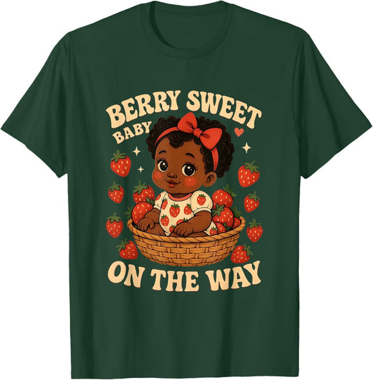 Berry Sweet Baby On The Way Black Girl Kid Baby Shower T-Shirt - T-Shirt | Forest