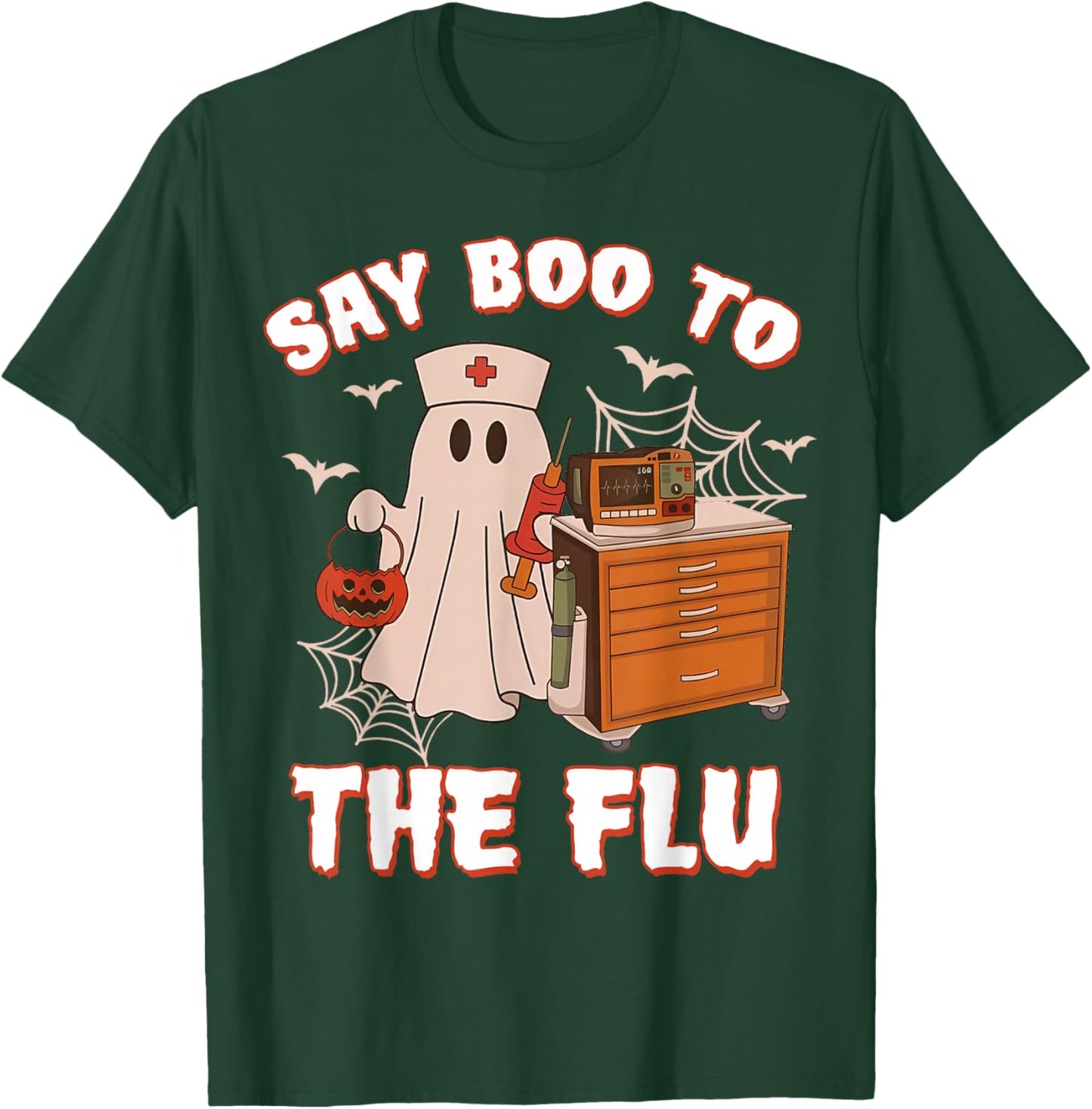 Retro Nurse Ghost Halloween-Vaccine Say Boo to The Flu T-Shirt - T-Shirt | Forest