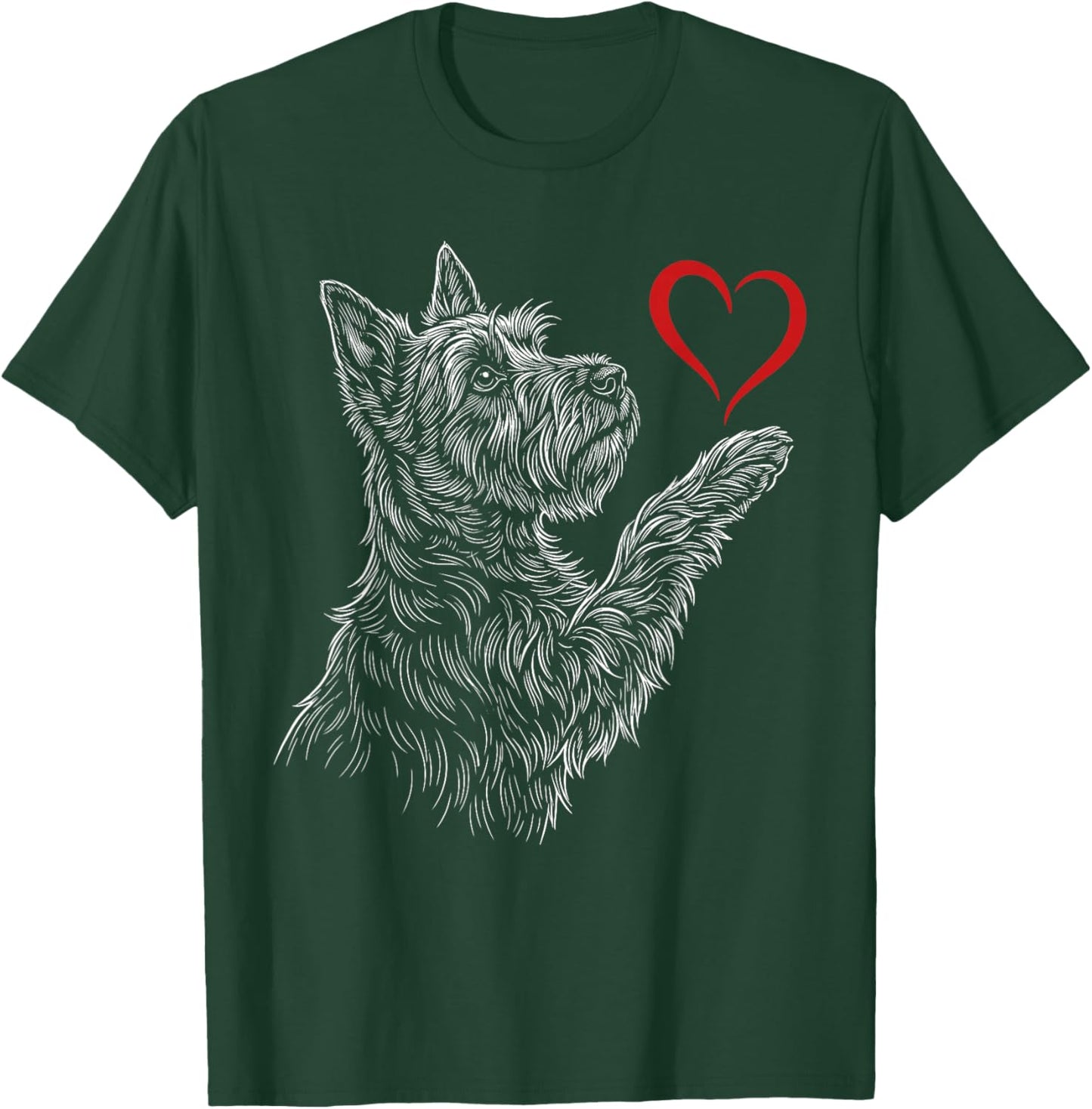 Scottish Terrier Lover Dog Art Holding Heart Valentines T-Shirt - T-Shirt | Forest