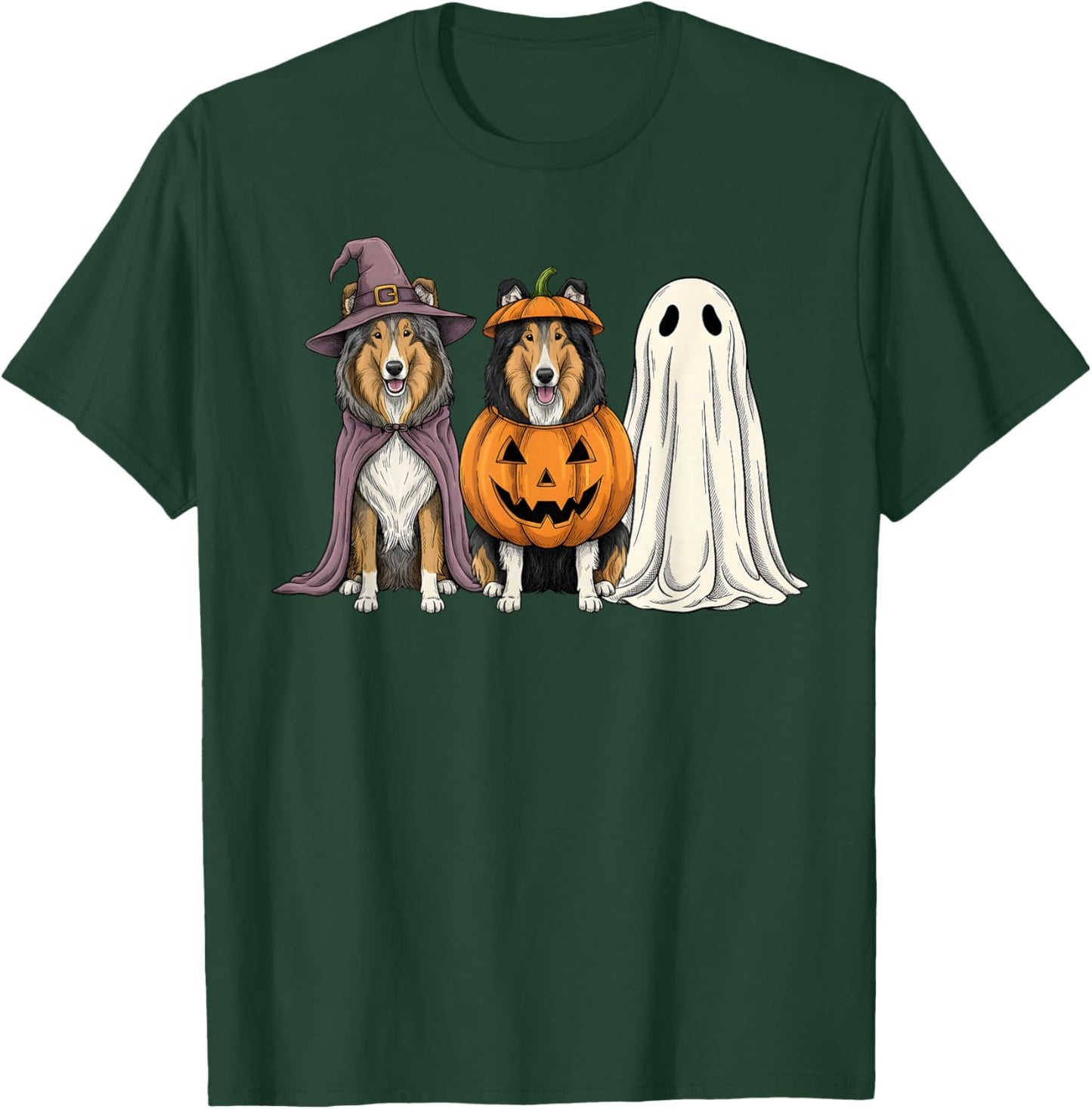 Spooky Ghost Rough Collie Pumpkin Halloween Dog Lover T-Shirt - T-Shirt | Forest